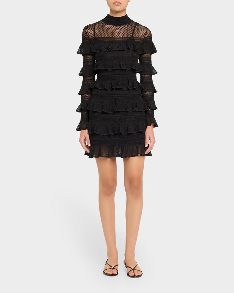 crush high-neck frilled mini dress