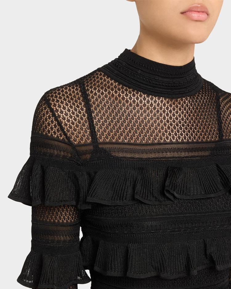 crush high-neck frilled mini dress