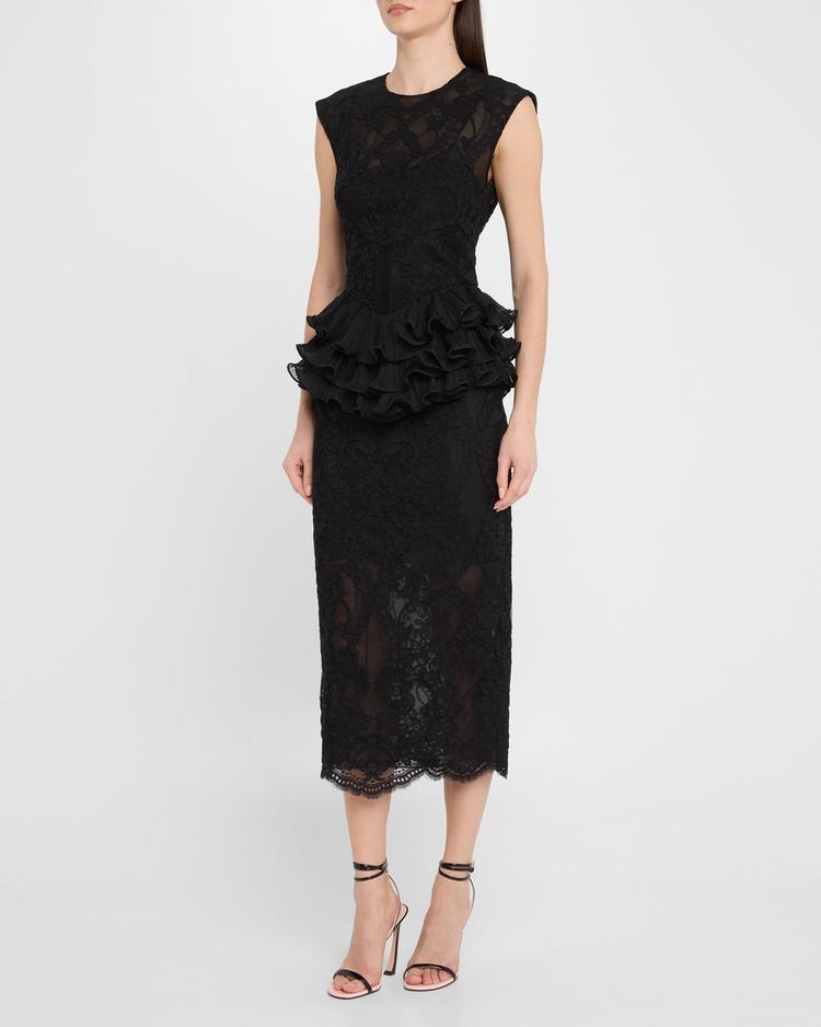 crush lace frill midi dress