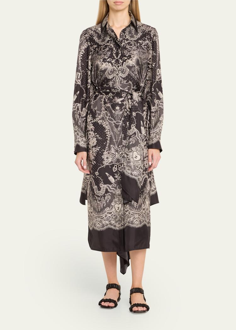 crush printed silk shirtdress