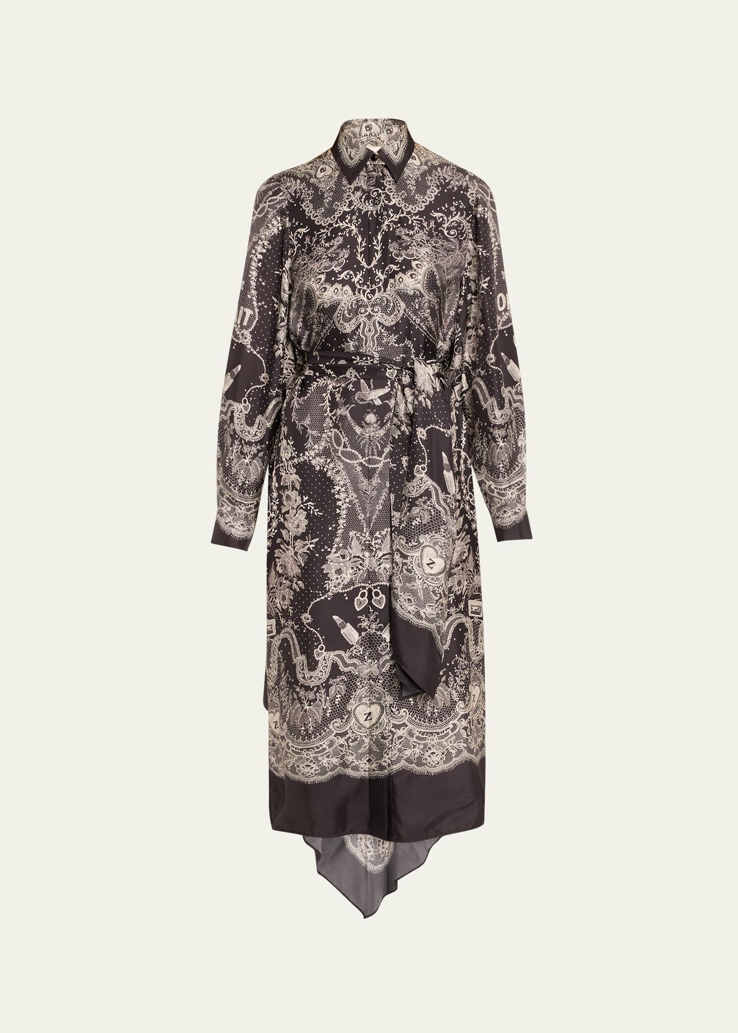 crush printed silk shirtdress