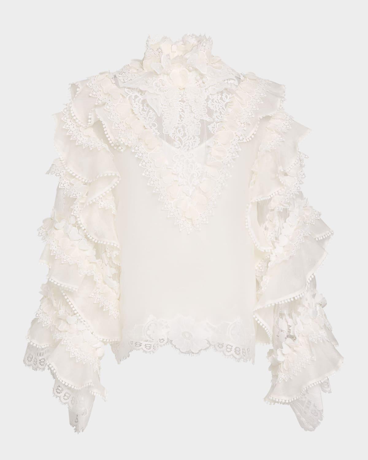 crush ruffle heart-trim blouse
