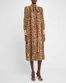 crush tie neck leopard midi dress