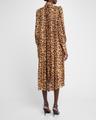 crush tie neck leopard midi dress