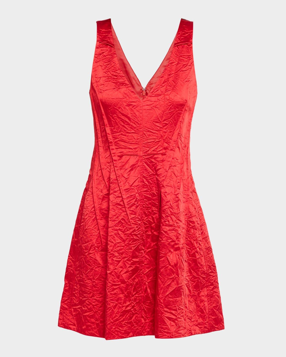 crushed satin v-neck mini dress