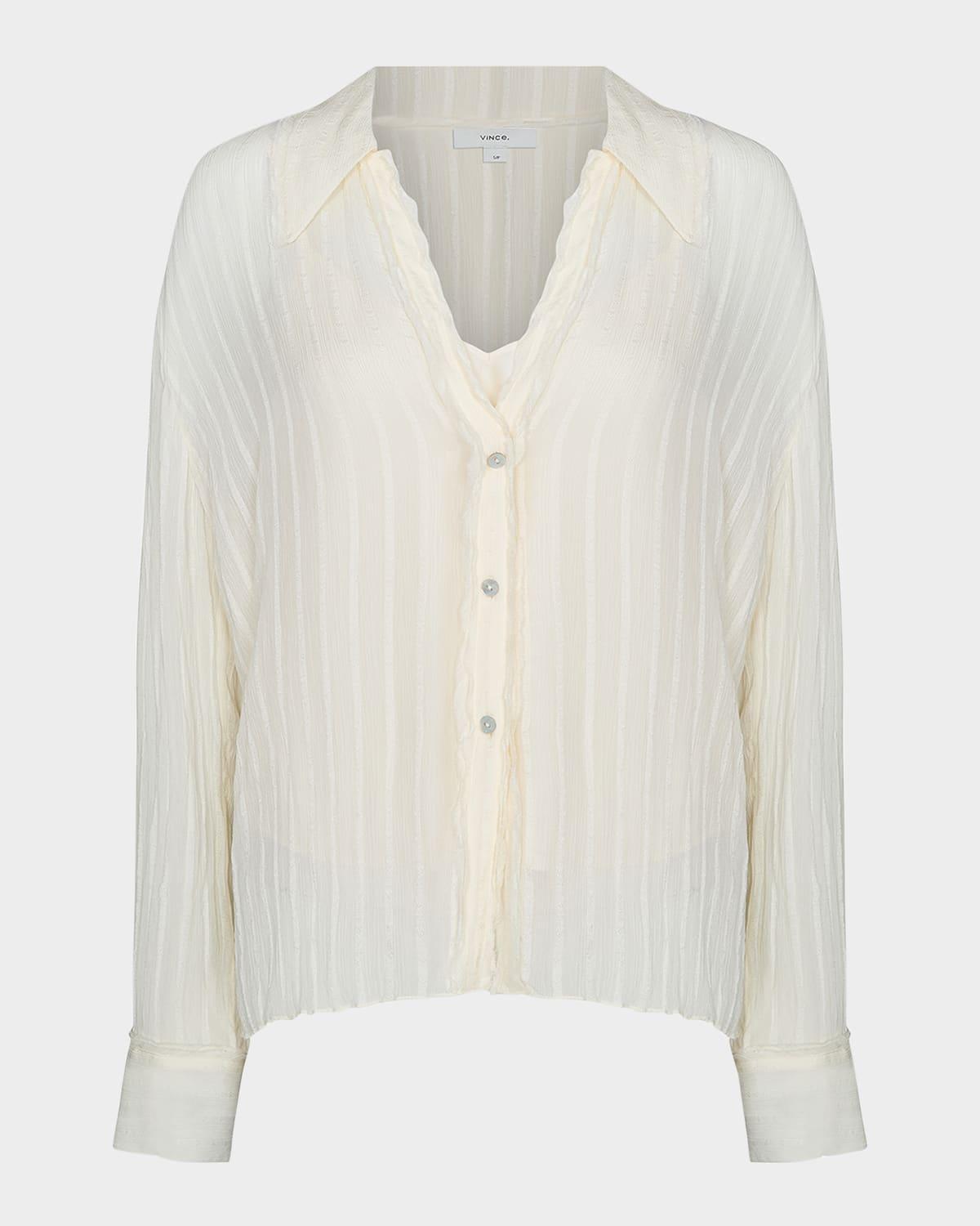 crushed stripe long-sleeve blouse