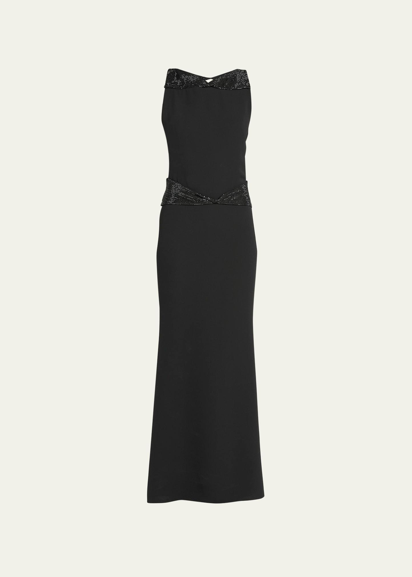 crystal back cutout trumpet silk gown