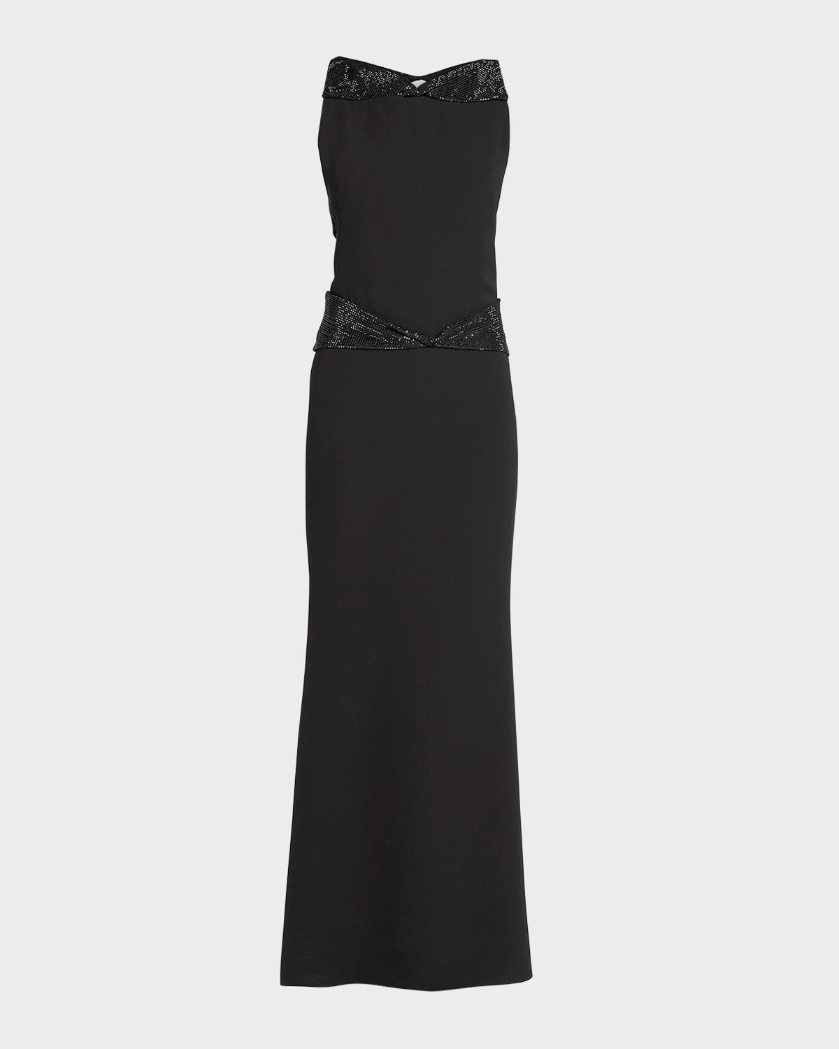 crystal back cutout trumpet silk gown