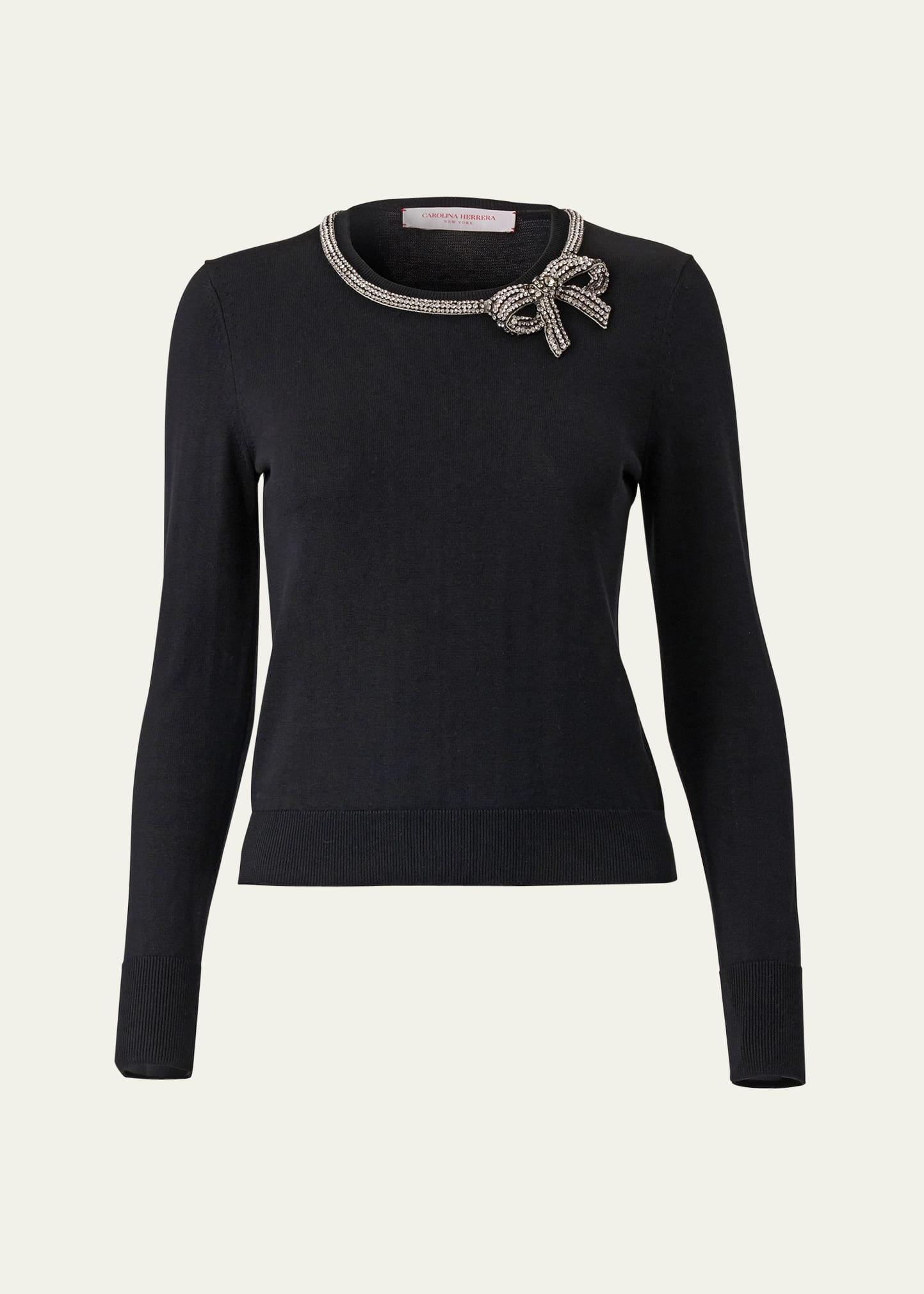 crystal bow crewneck sweater