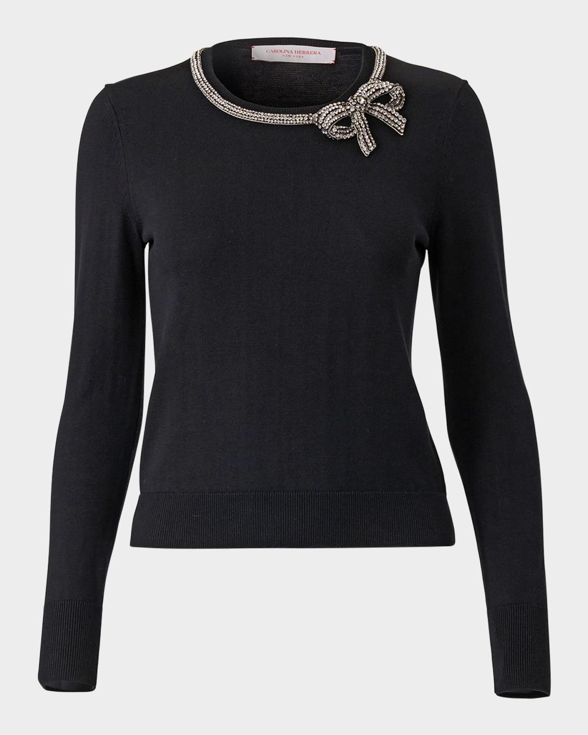 crystal bow crewneck sweater