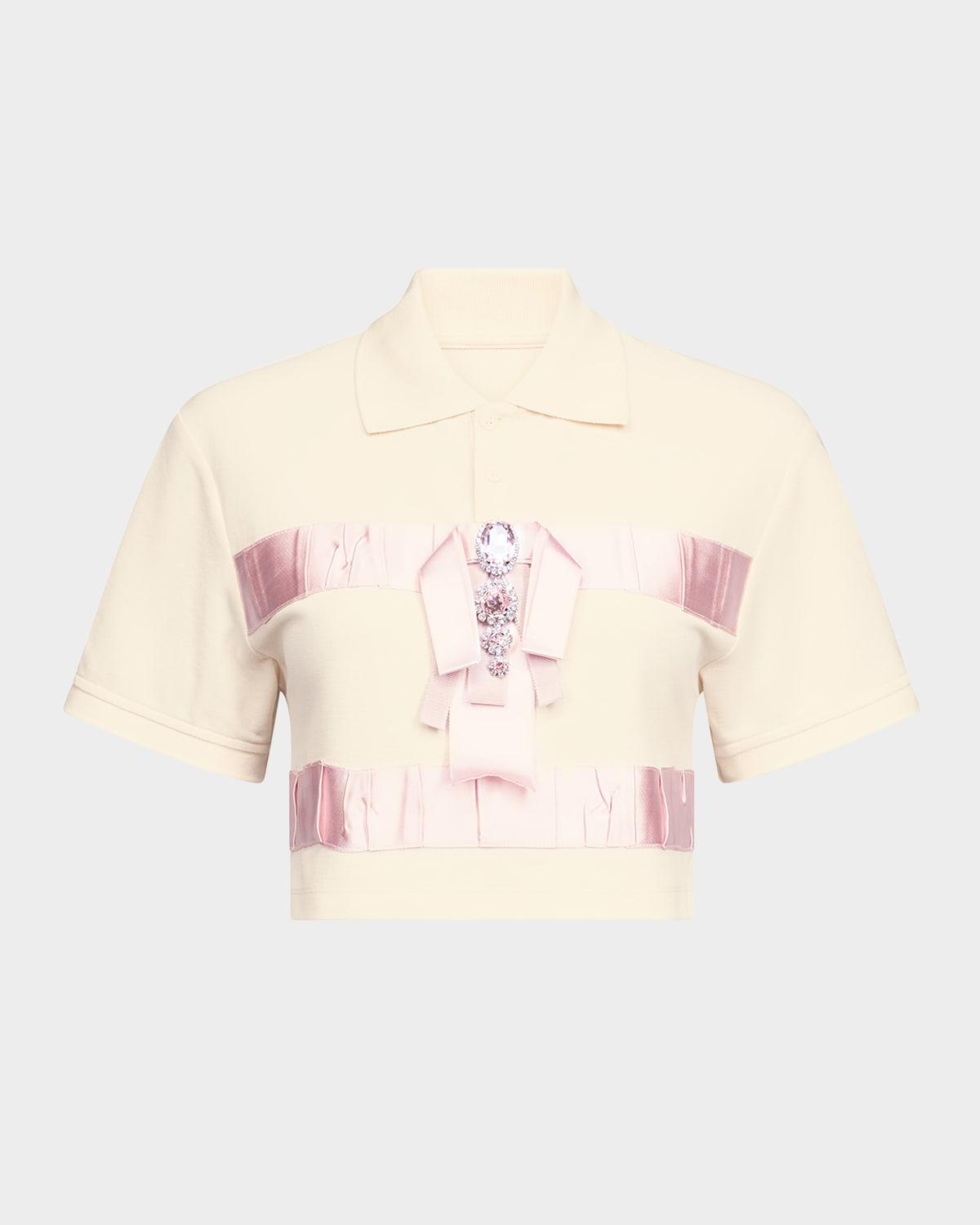 crystal bow crop polo shirt