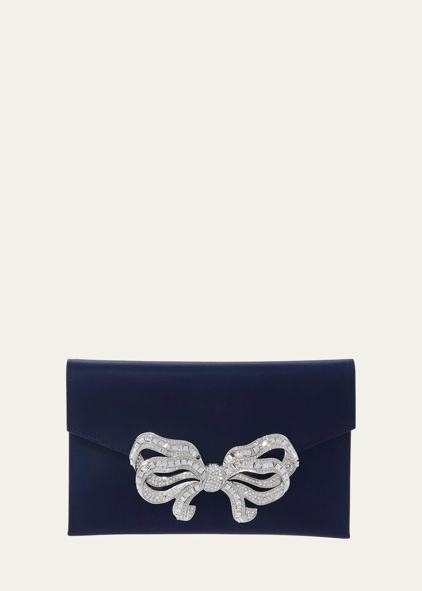 crystal bow satin envelope clutch bag