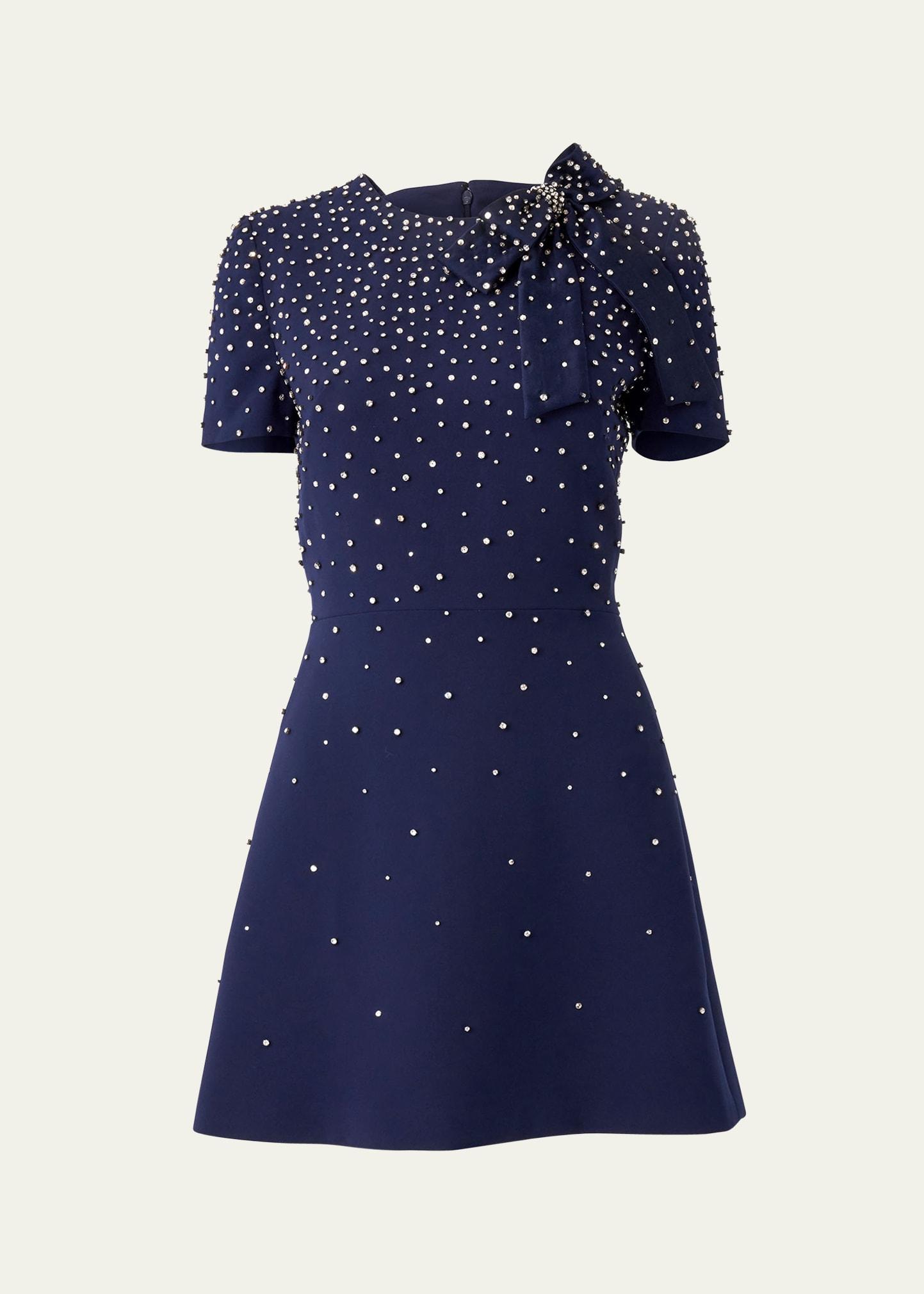 crystal bow short-sleeve mini dress
