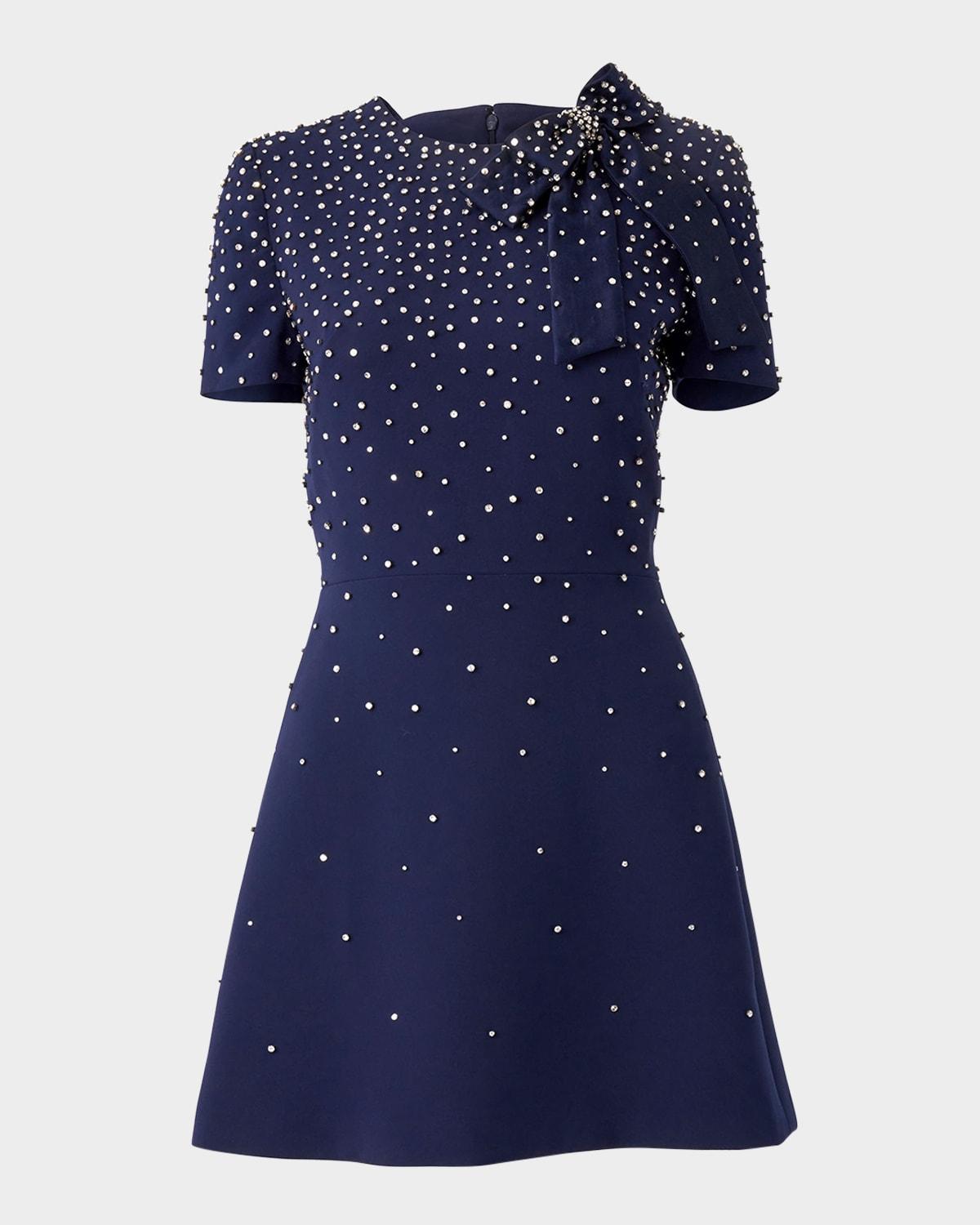 crystal bow short-sleeve mini dress