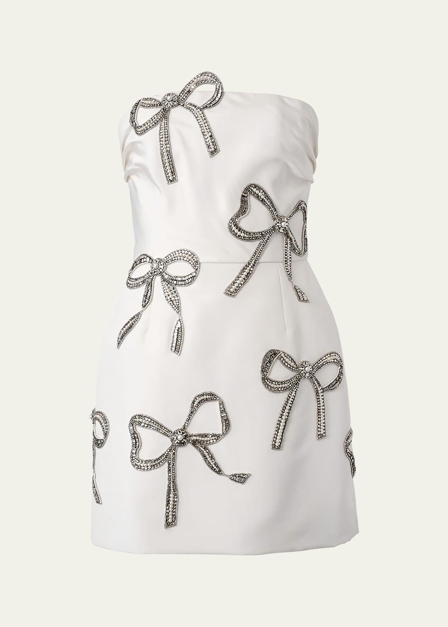 crystal bow strapless mini dress