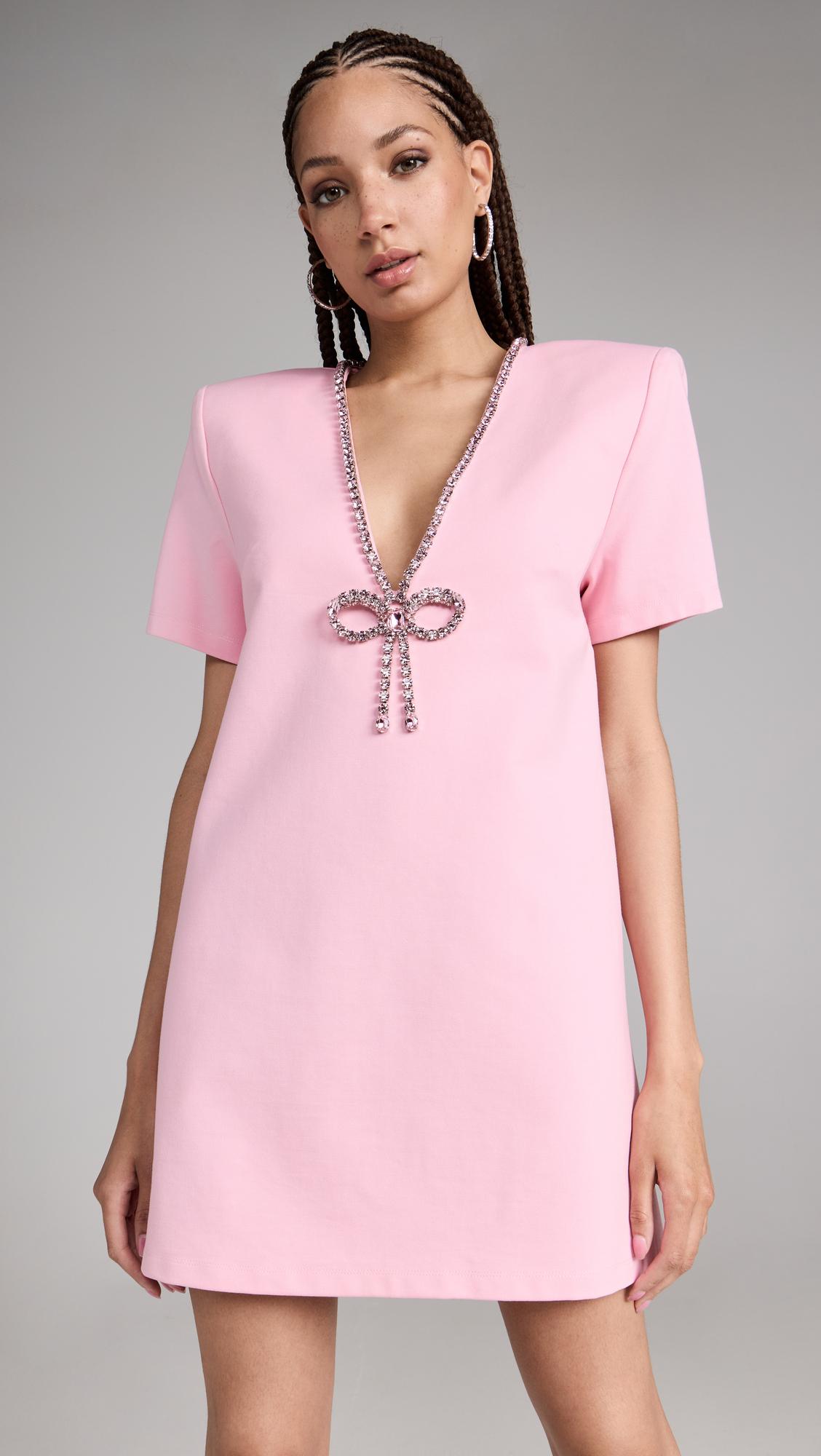 crystal bow v neck t-shirt dress