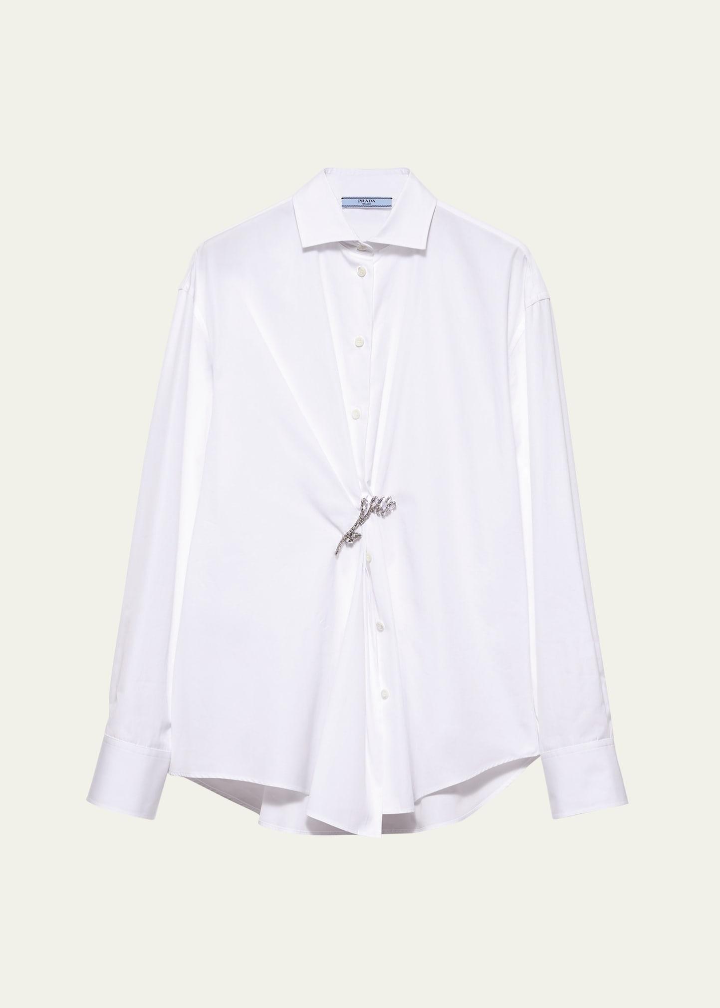 crystal brooch poplin button down top