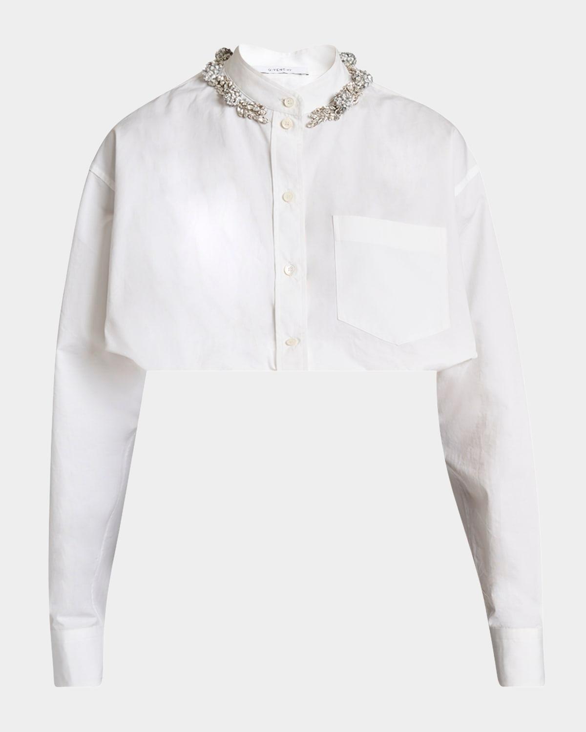 crystal button-down crop balloon shirt