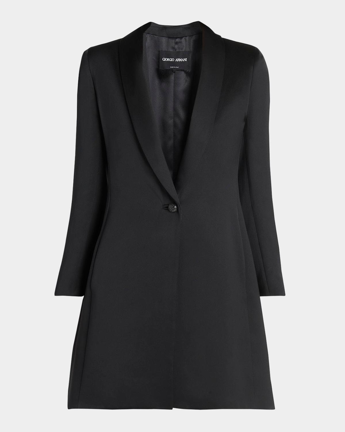 crystal button silk single-breasted long jacket