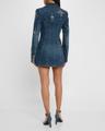 crystal button studded denim mini blazer dress