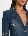 crystal button studded denim mini blazer dress