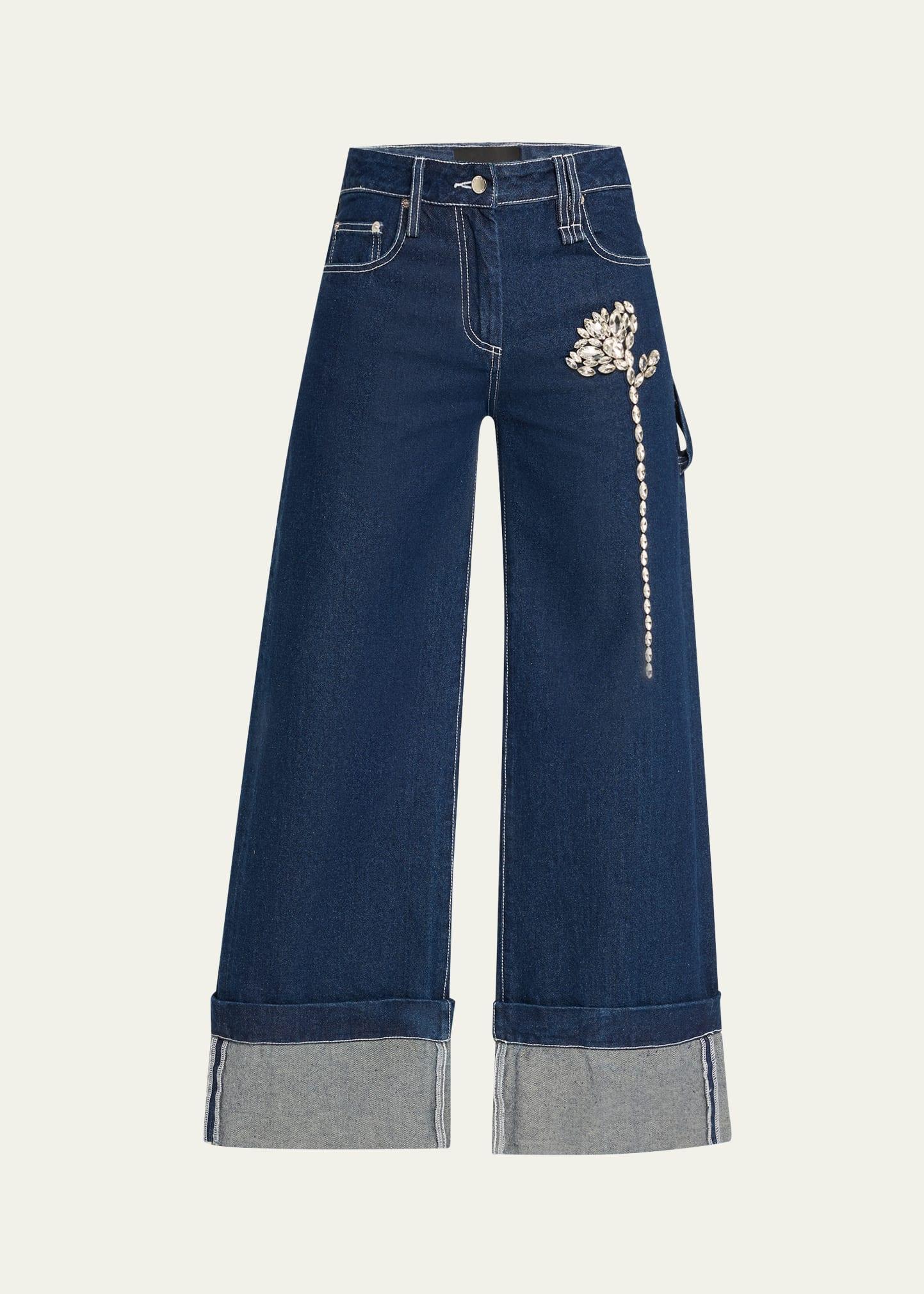 crystal carnation denim jeans