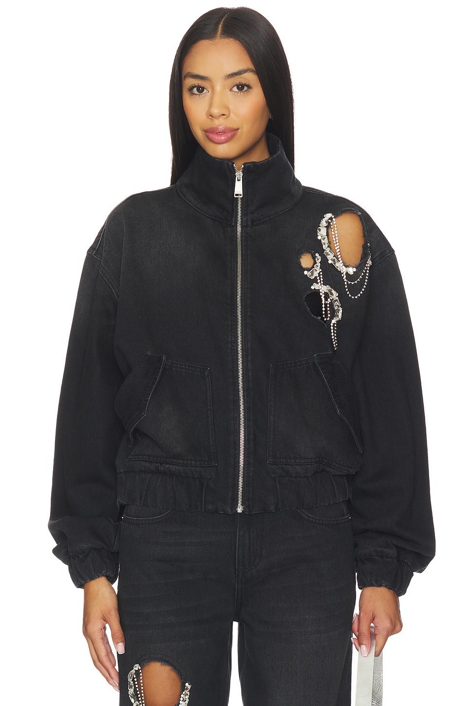 crystal chain cutout bomber jacket