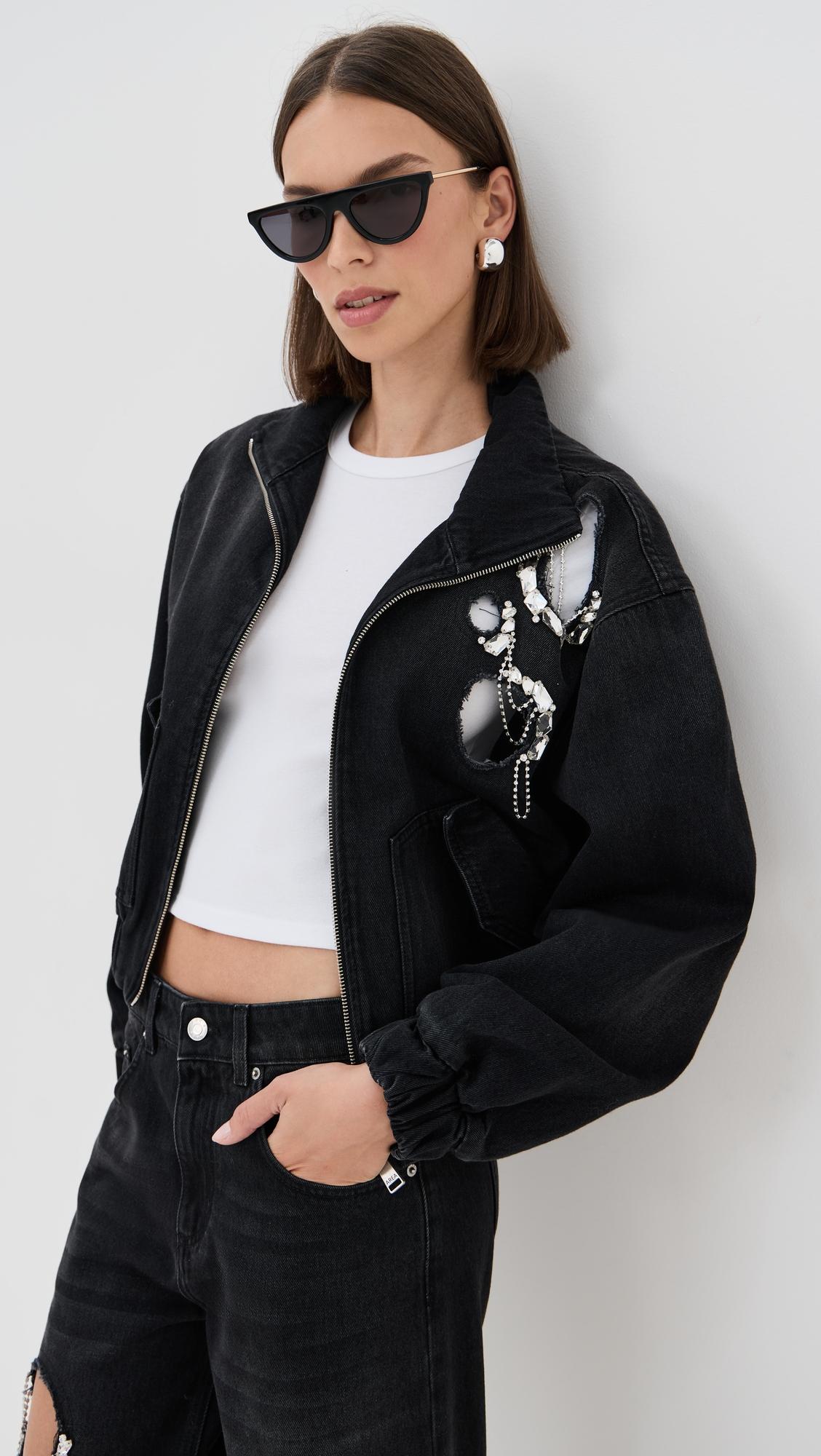 crystal chain cutout bomber jacket