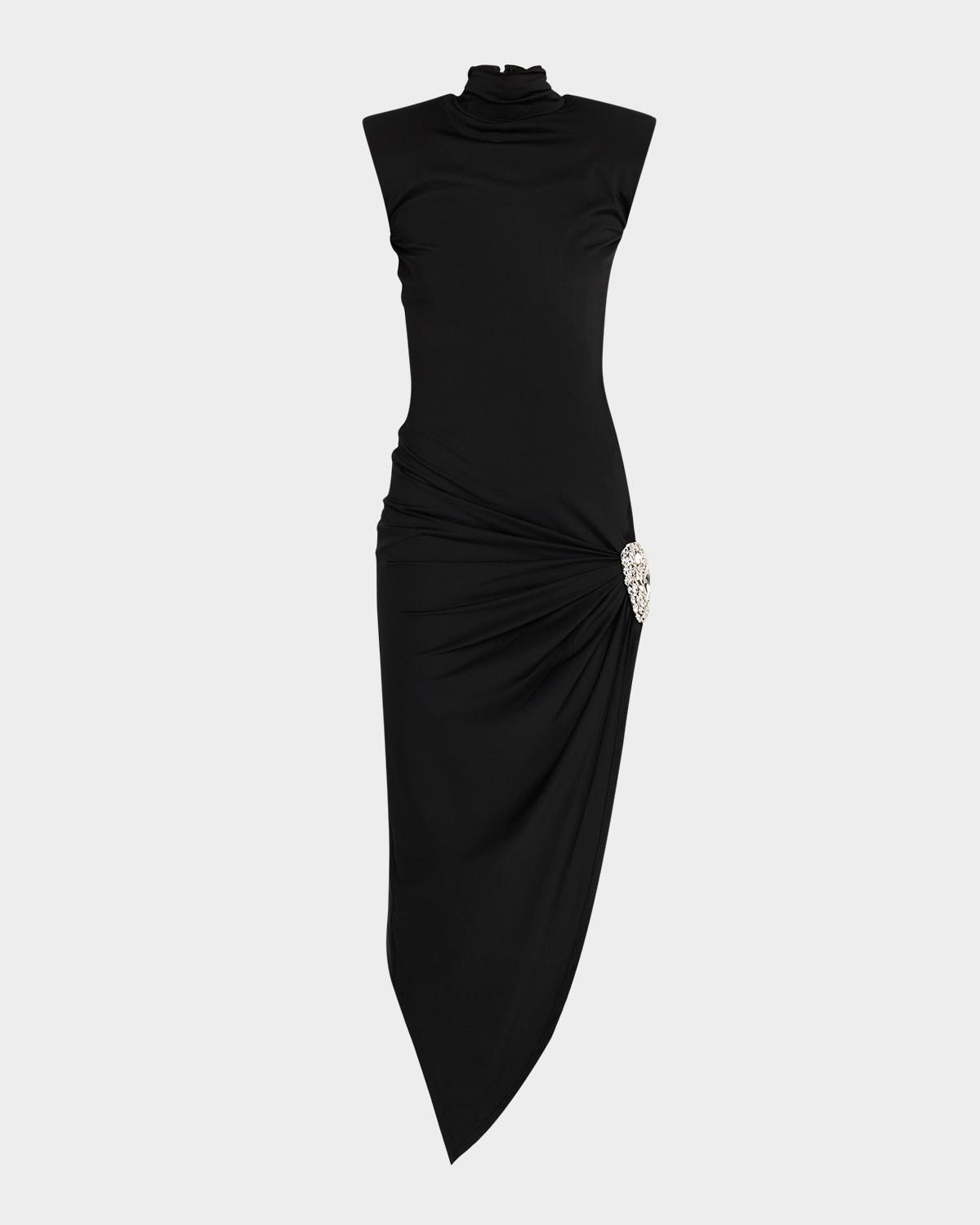 crystal cluster asymmetric midi dress