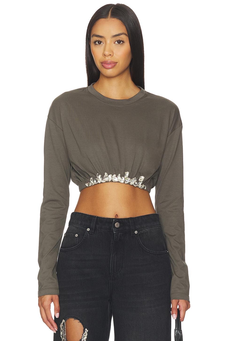 crystal cluster long sleeve cropped t-shirt