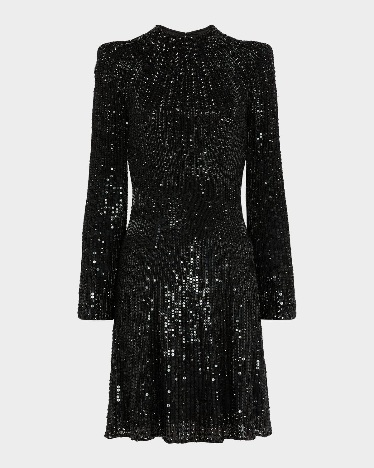 crystal crunch long-sleeve mini dress