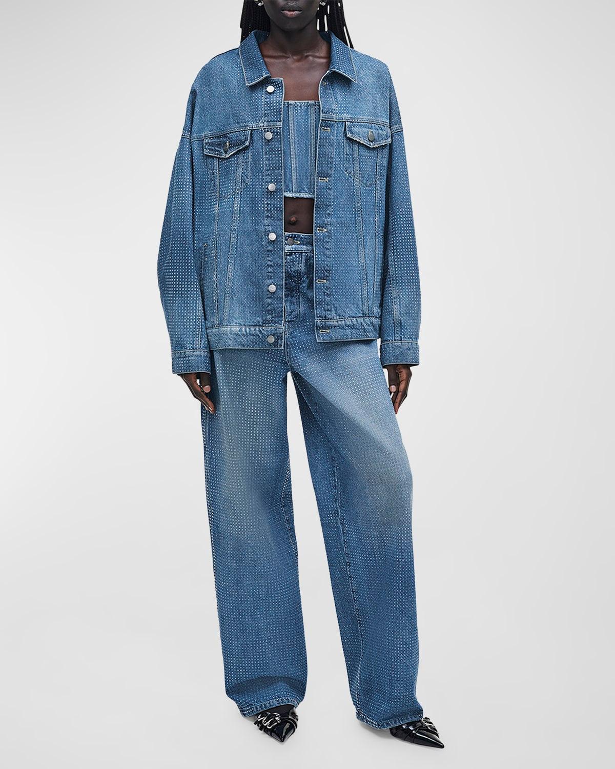 crystal denim oversized trucker jacket