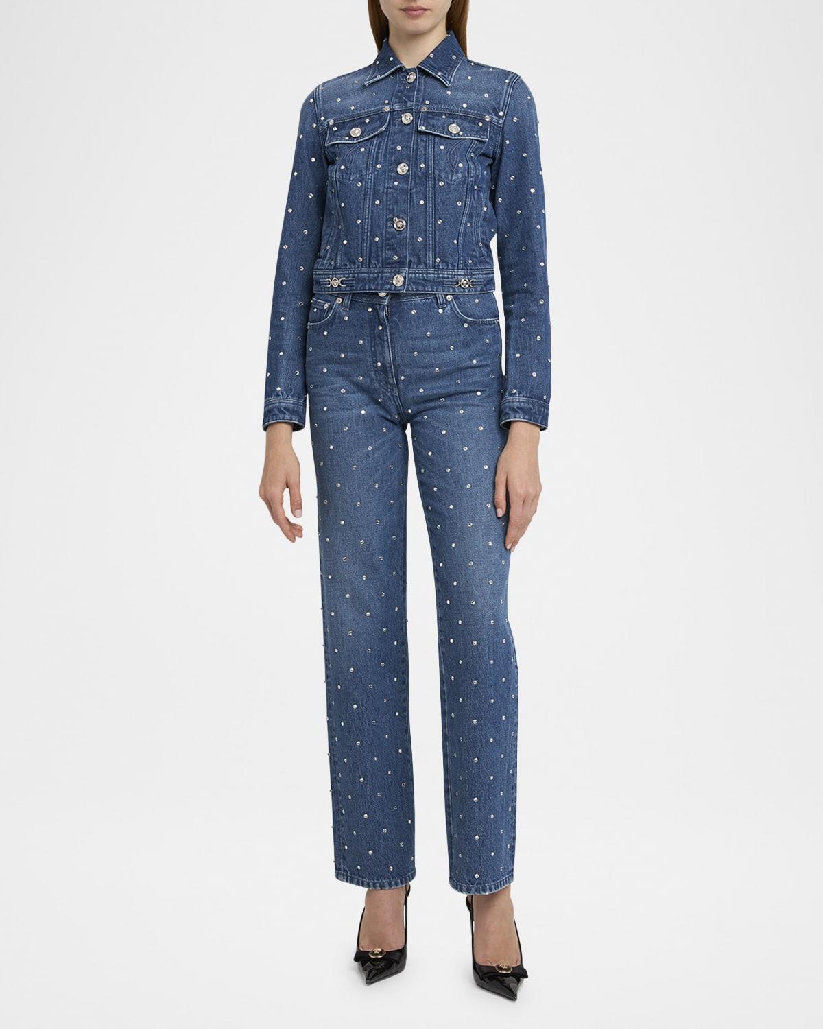 crystal denim straight-leg pants