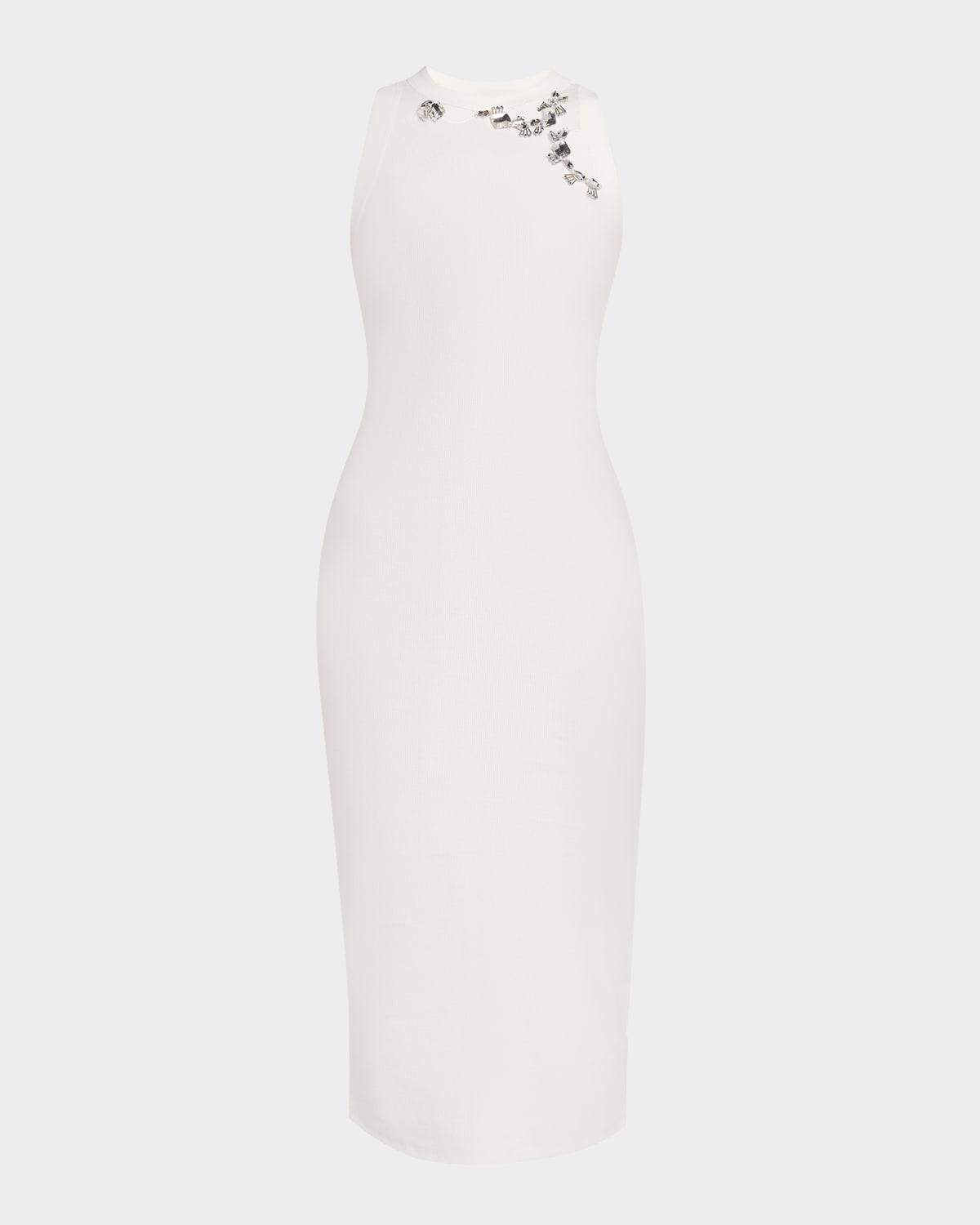 crystal distressed cutout midi dress