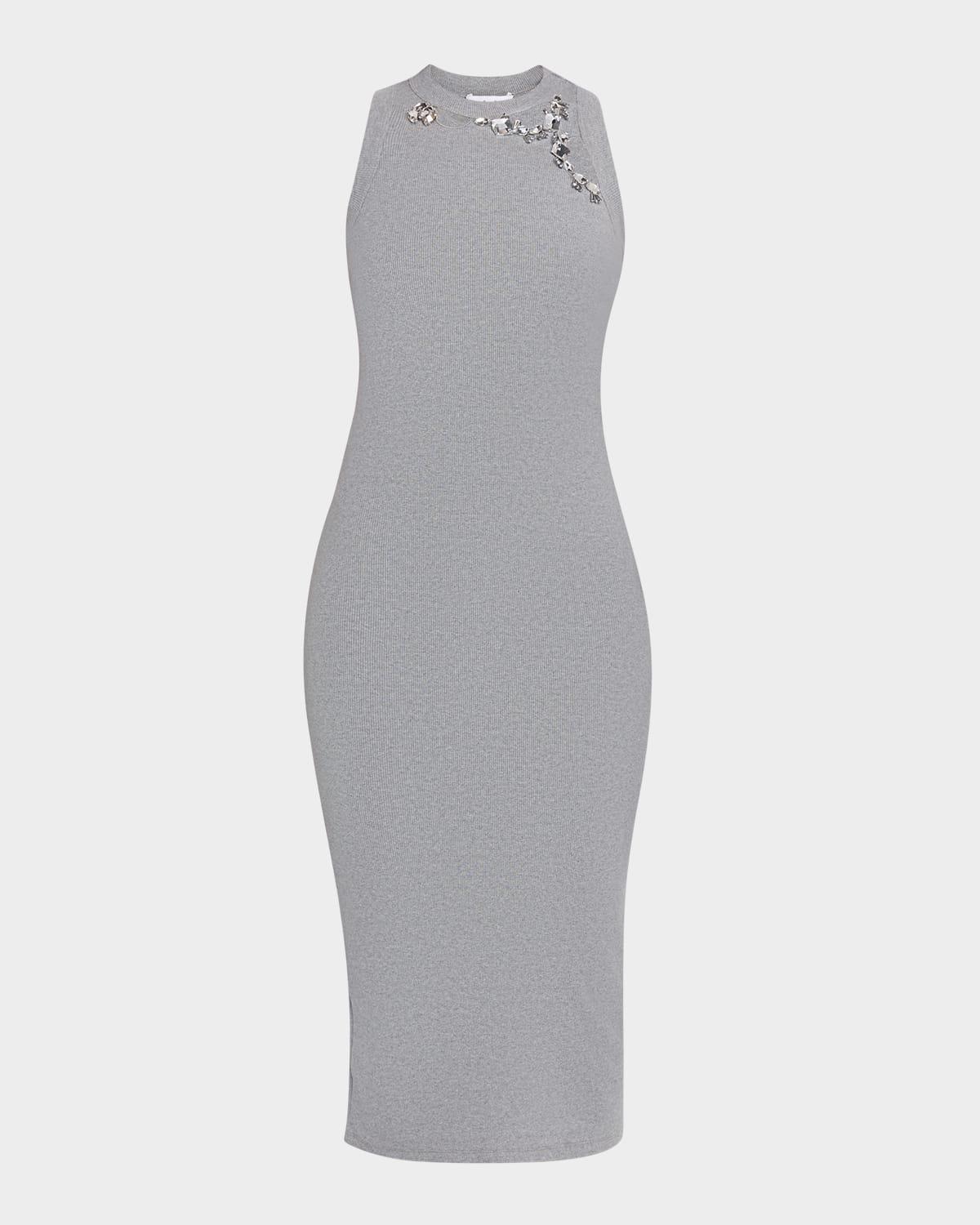 crystal distressed sleeveless midi tank dress