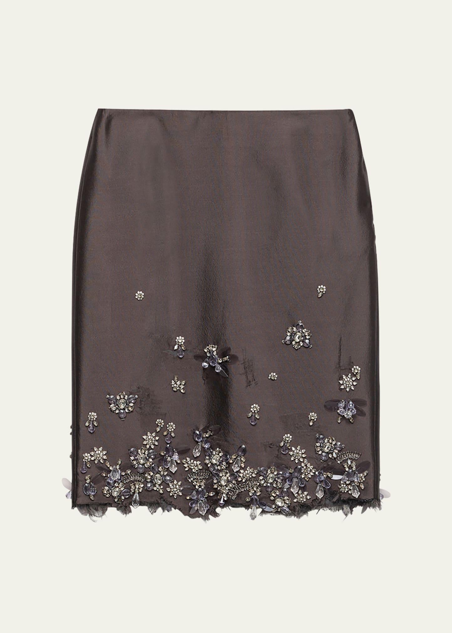 crystal distressed wool midi skirt