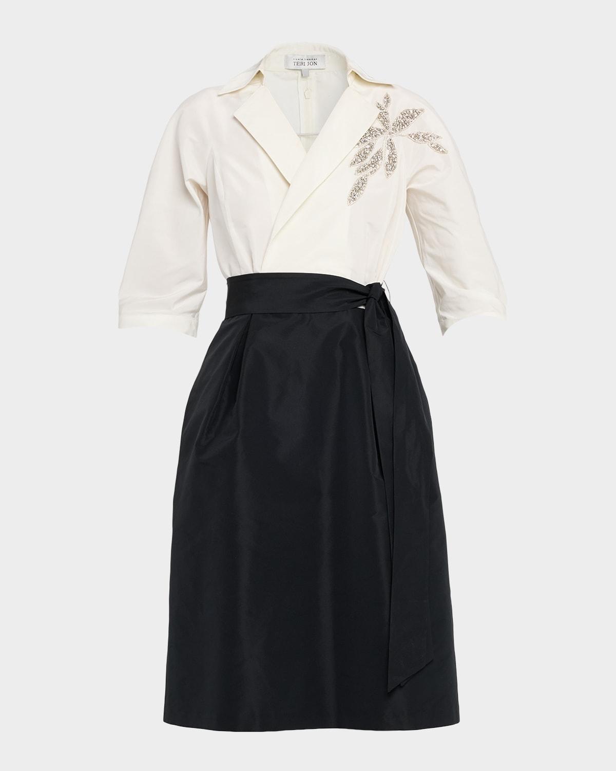 crystal-embellished bicolor shirtdress