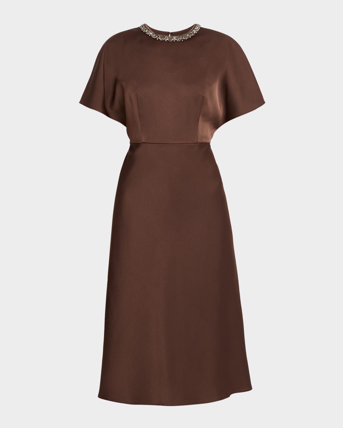 crystal-embellished crepe back satin midi dress