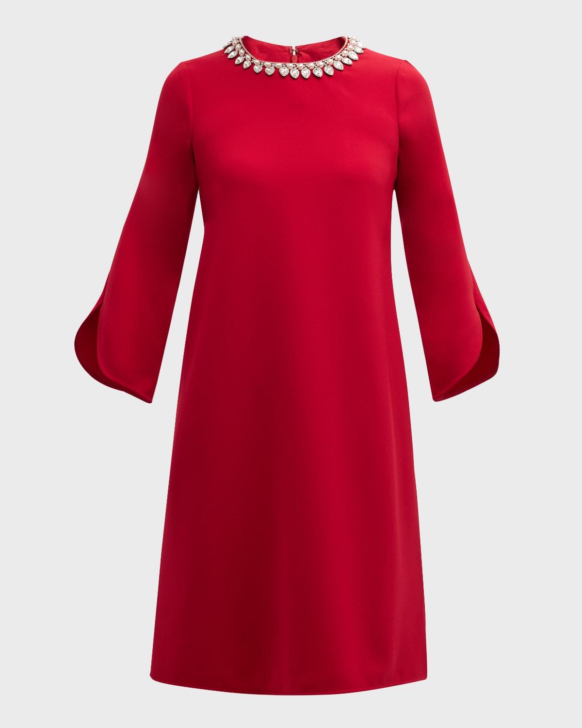 crystal-embellished crepe midi shift dress