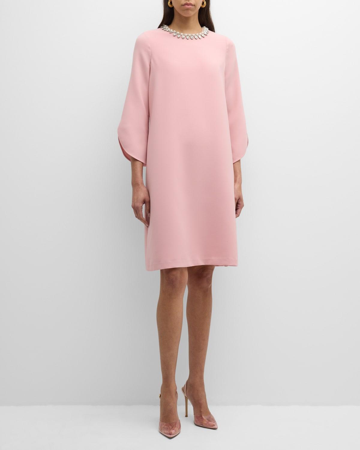 crystal-embellished crepe midi shift dress