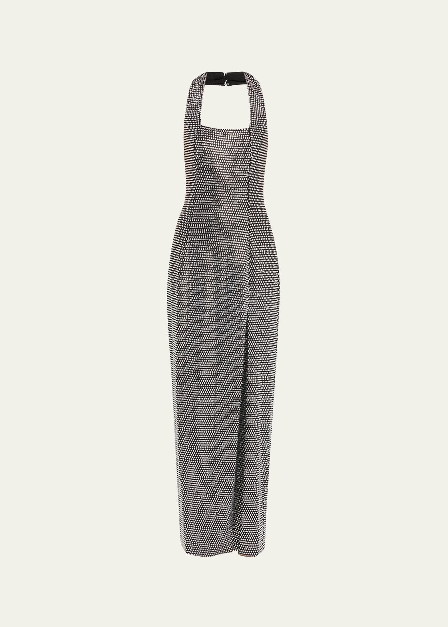 crystal embellished halter slit gown
