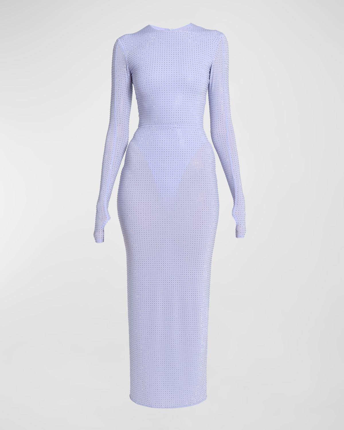 crystal embellished jersey long-sleeve midi dress