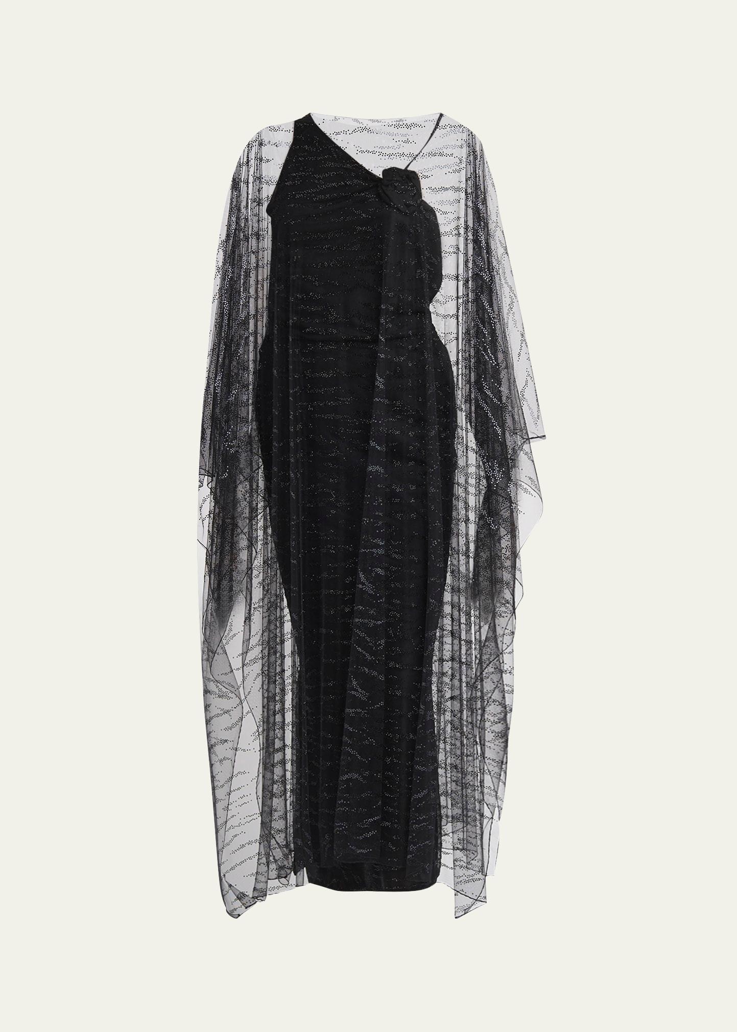 crystal embellished sheer long cape