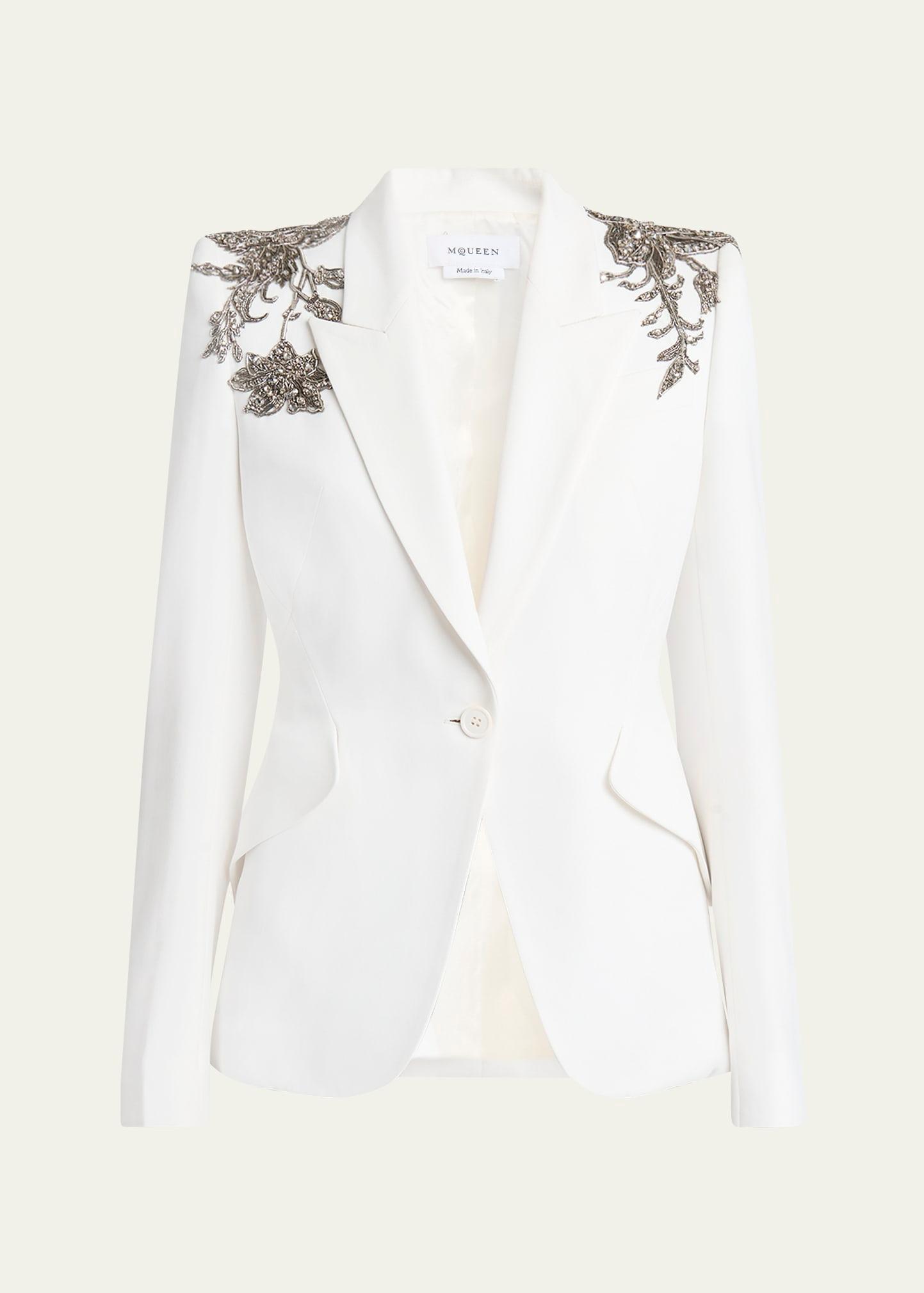 crystal embellished shoulder single-breasted blazer