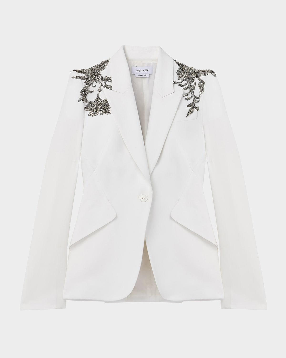 crystal embellished shoulder single-breasted blazer