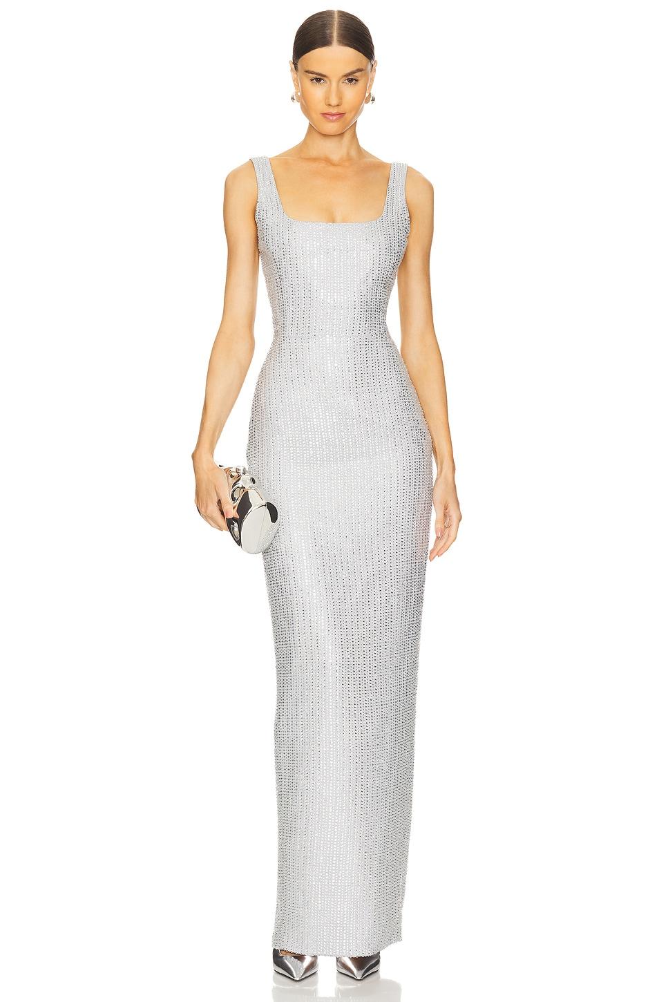 crystal embllished chiffon maxi dress
