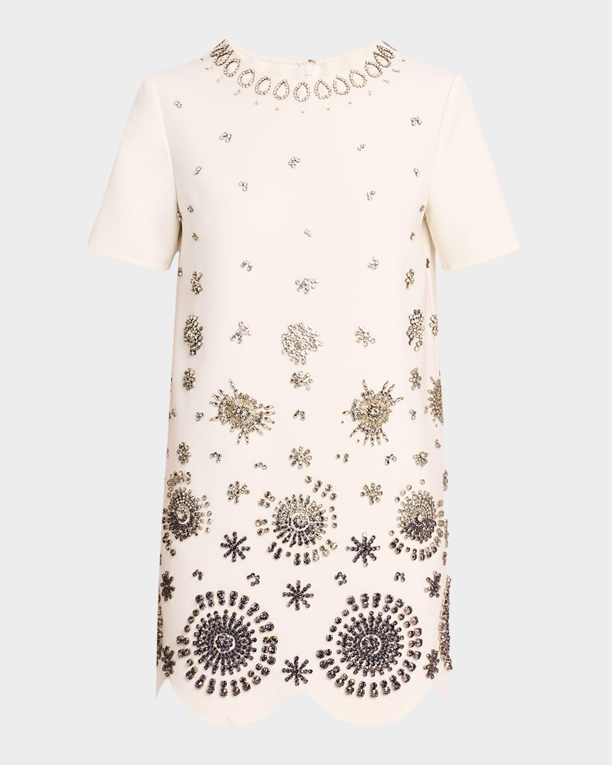 crystal embroidered short-sleeve mini cocktail dress