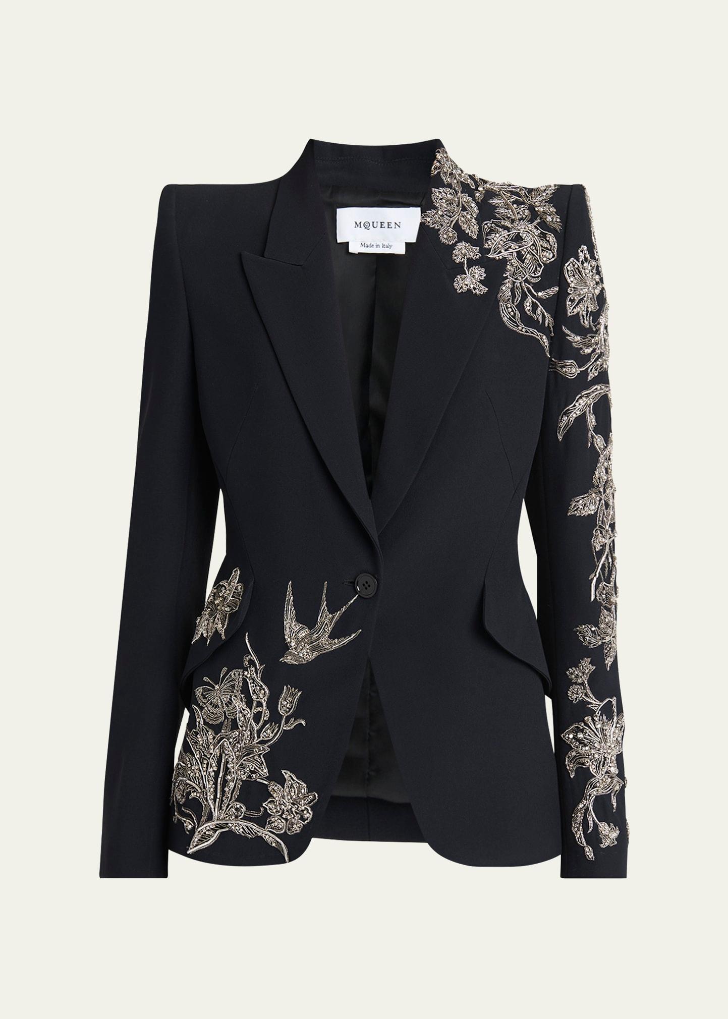 crystal embroidered single-breasted blazer jacket