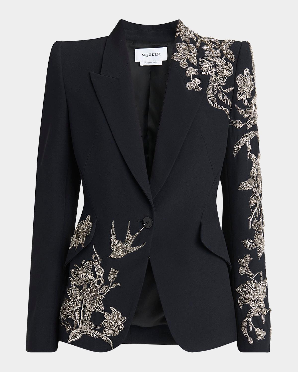 crystal embroidered single-breasted blazer jacket
