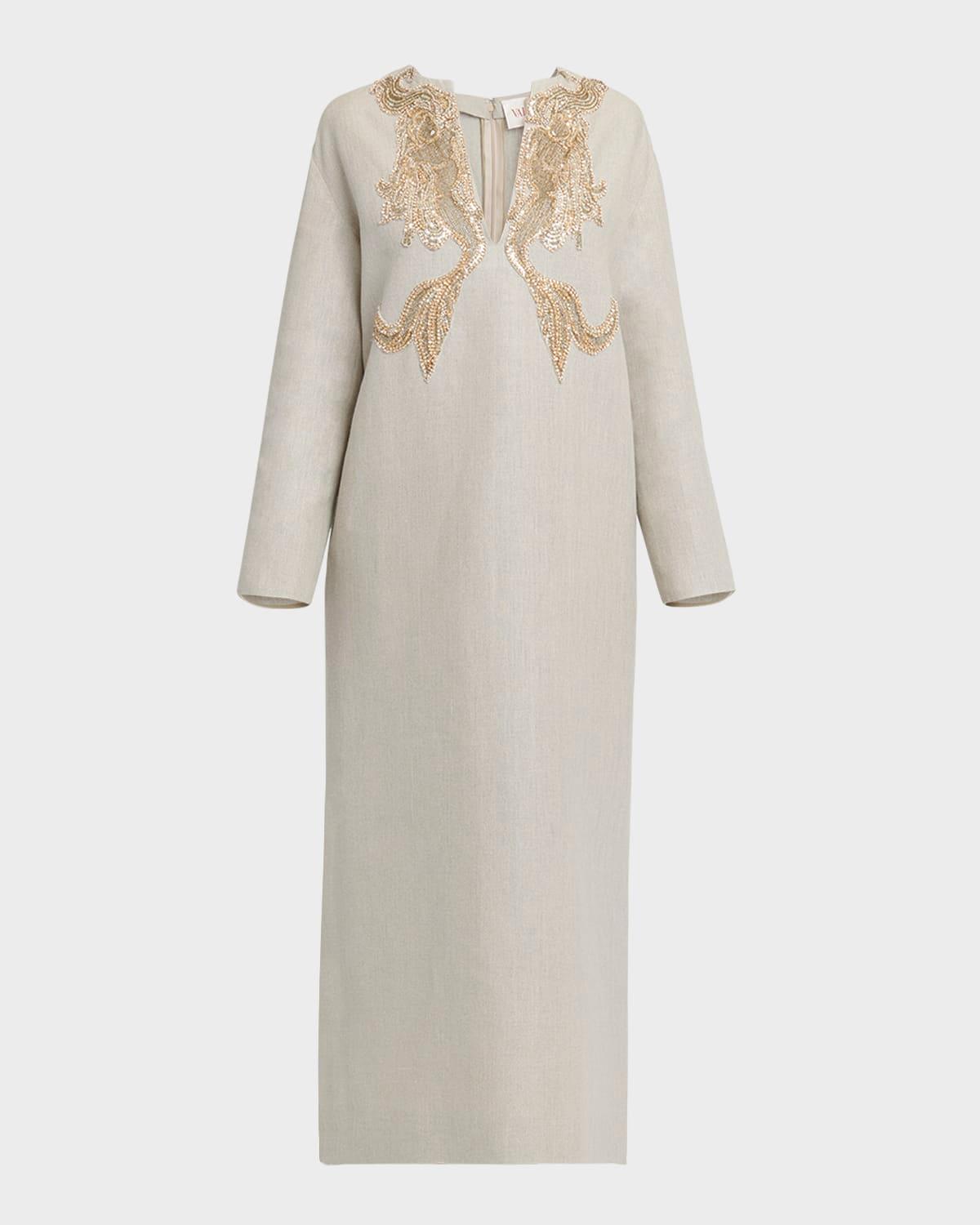 crystal embroidered tunic midi dress